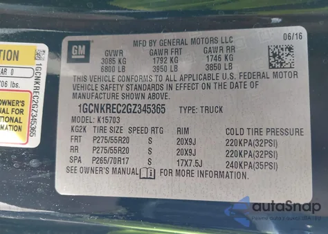 2016 Chevrolet Silverado 1500 2Lt from USA, damaged, VIN 1GCNKREC2GZ345365